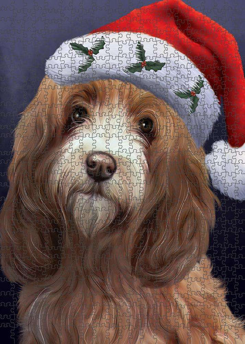 Christmas Holidays Cockapoo Dog Wearing Santa Hat Portrait Head Puzzle with Photo Tin PUZL81132