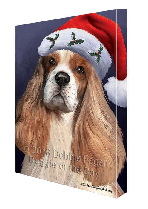 Christmas Holidays Cocker Spaniel Dog Wearing Santa Hat Portrait Head Canvas Print Wall Art Décor CVS99305