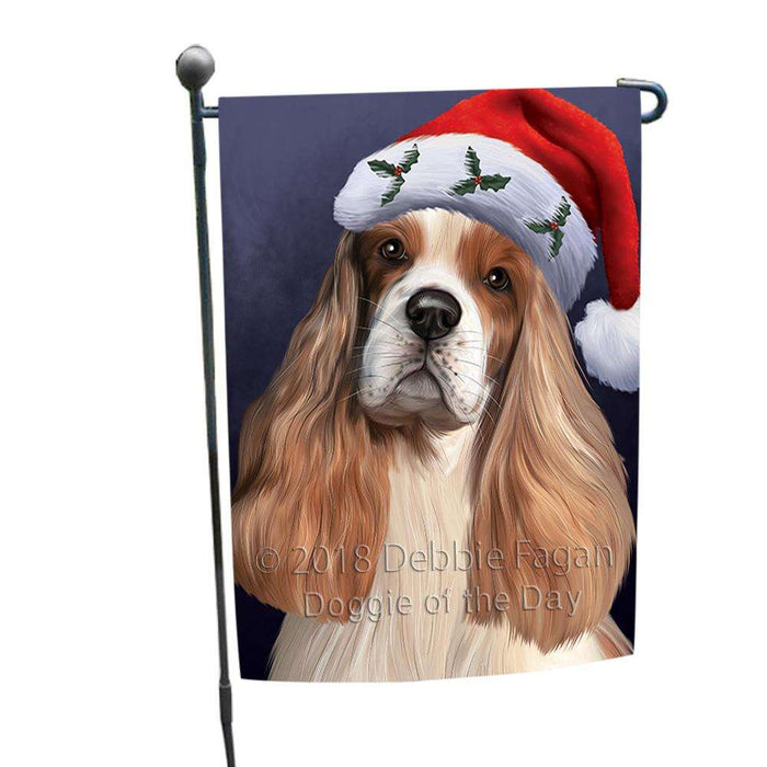 Christmas Holidays Cocker Spaniel Dog Wearing Santa Hat Portrait Head Garden Flag GFLG53557