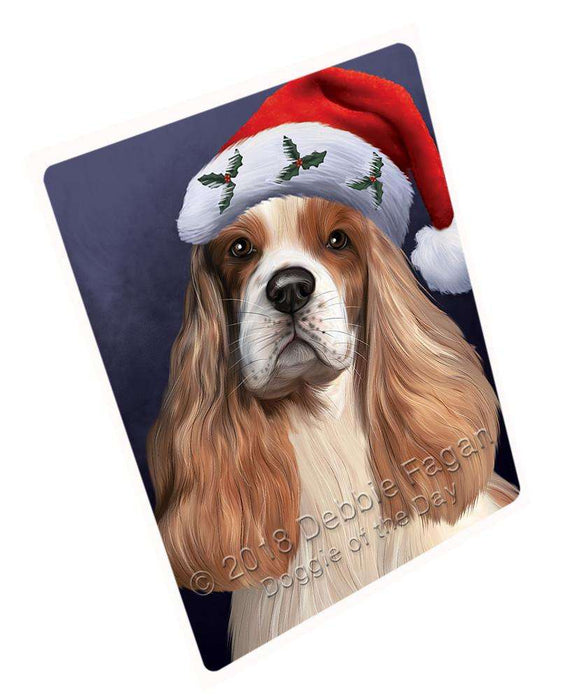 Christmas Holidays Cocker Spaniel Dog Wearing Santa Hat Portrait Head Large Refrigerator / Dishwasher Magnet RMAG81852