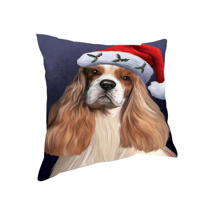 Christmas Holidays Cocker Spaniel Dog Wearing Santa Hat Portrait Head Pillow PIL70604