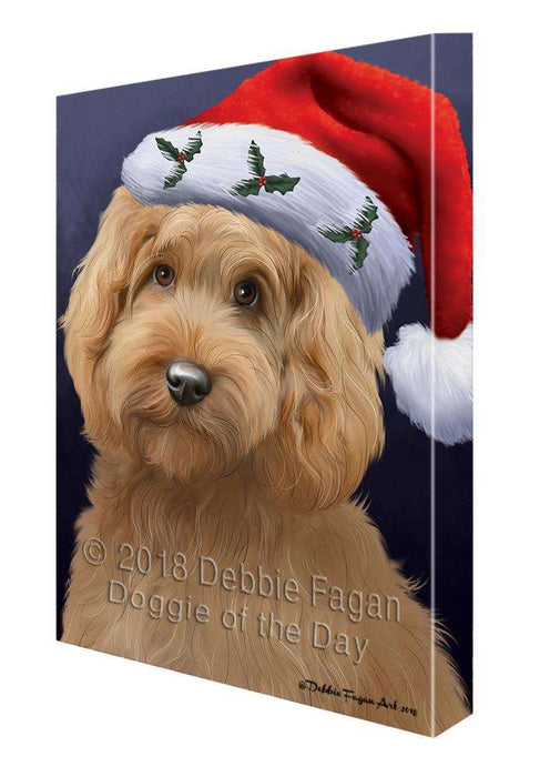 Christmas Holidays Goldendoodle Dog Wearing Santa Hat Portrait Head Canvas Print Wall Art Décor CVS99314