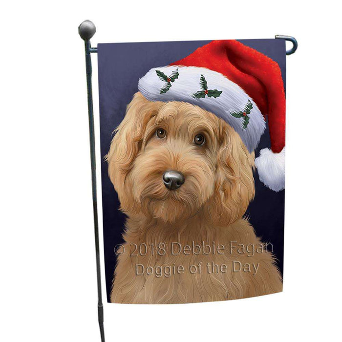 Christmas Holidays Goldendoodle Dog Wearing Santa Hat Portrait Head Garden Flag GFLG53558