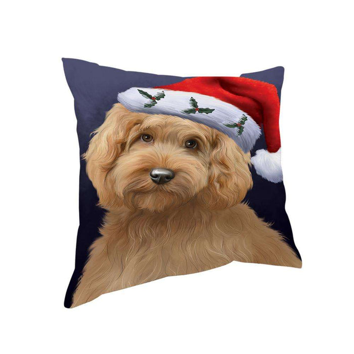 Christmas Holidays Goldendoodle Dog Wearing Santa Hat Portrait Head Pillow PIL70608