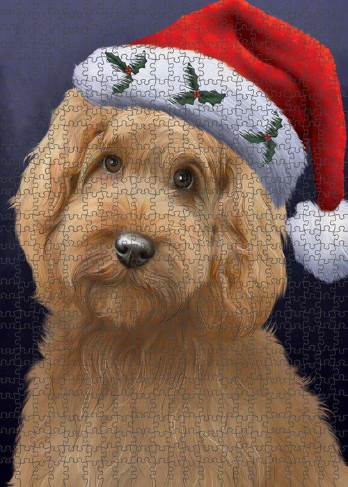 Christmas Holidays Goldendoodle Dog Wearing Santa Hat Portrait Head Puzzle with Photo Tin PUZL81140