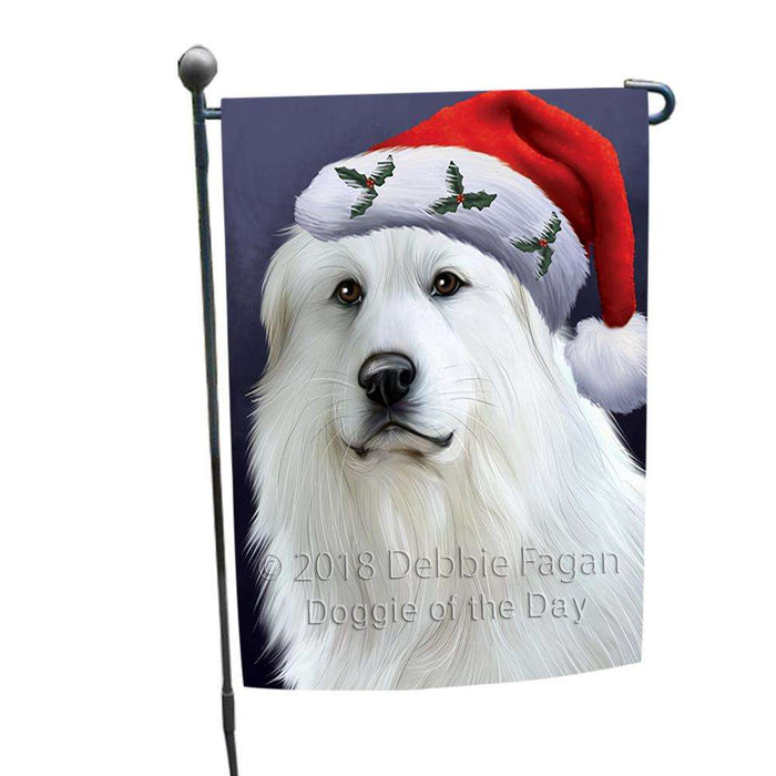 Christmas Holidays Great Pyrenees Dog Wearing Santa Hat Portrait Head Garden Flag GFLG53559