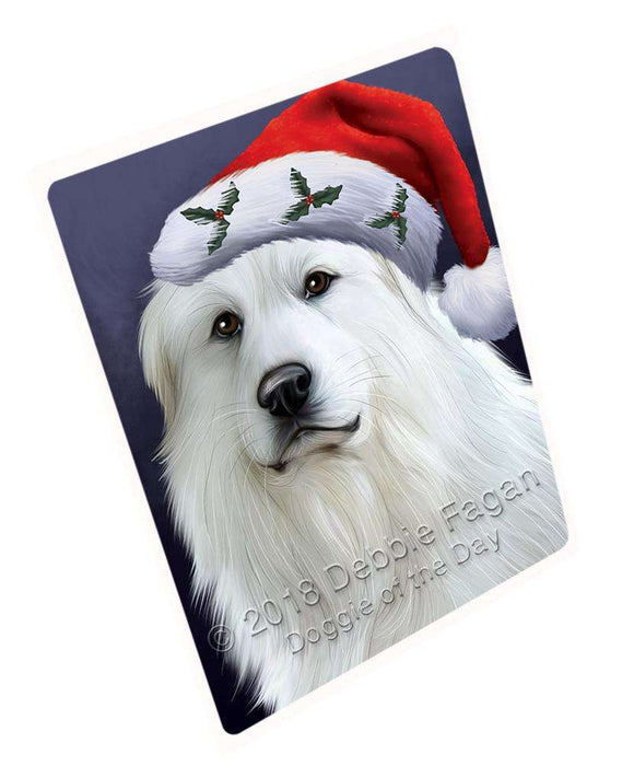 Christmas Holidays Great Pyrenees Dog Wearing Santa Hat Portrait Head Large Refrigerator / Dishwasher Magnet RMAG81864