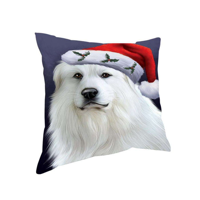 Christmas Holidays Great Pyrenees Dog Wearing Santa Hat Portrait Head Pillow PIL70612