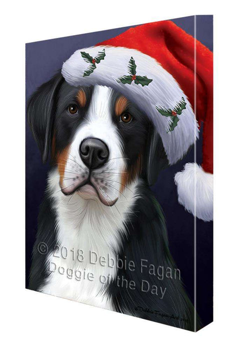 Christmas Holidays Greater Swiss Mountain Dog Wearing Santa Hat Portrait Head Canvas Print Wall Art Décor CVS99332