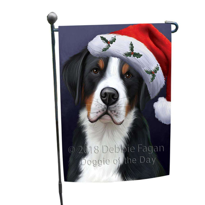 Christmas Holidays Greater Swiss Mountain Dog Wearing Santa Hat Portrait Head Garden Flag GFLG53560