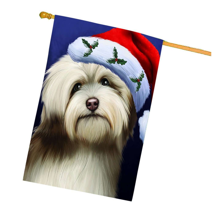 Christmas Holidays Havanese Dog Wearing Santa Hat Portrait Head House Flag FLG099