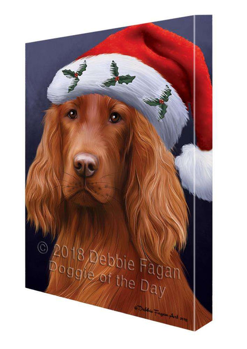 Christmas Holidays Irish Setter Dog Wearing Santa Hat Portrait Head Canvas Print Wall Art Décor CVS99341