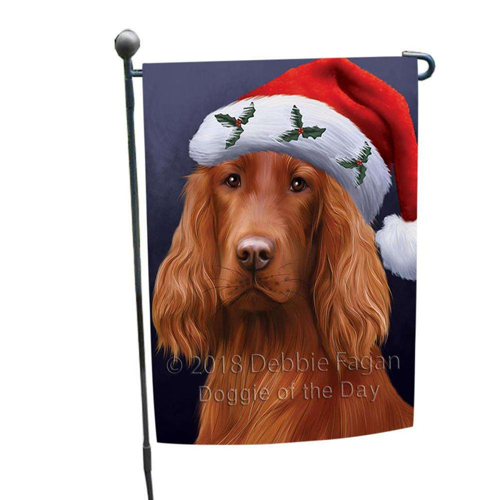 Christmas Holidays Irish Setter Dog Wearing Santa Hat Portrait Head Garden Flag GFLG53561