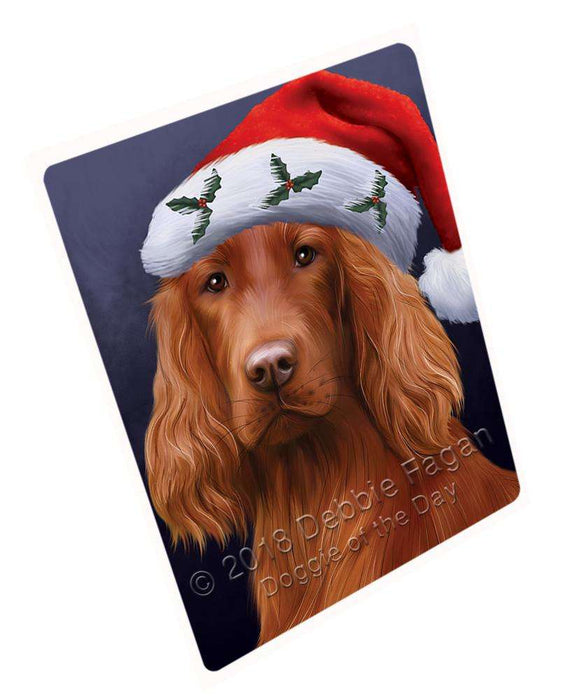 Christmas Holidays Irish Setter Dog Wearing Santa Hat Portrait Head Large Refrigerator / Dishwasher Magnet RMAG81876