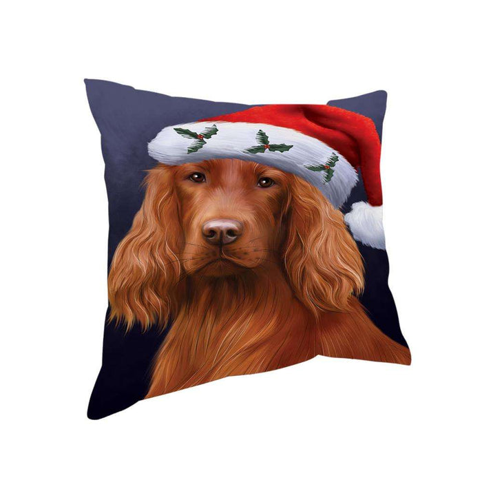 Christmas Holidays Irish Setter Dog Wearing Santa Hat Portrait Head Pillow PIL70620