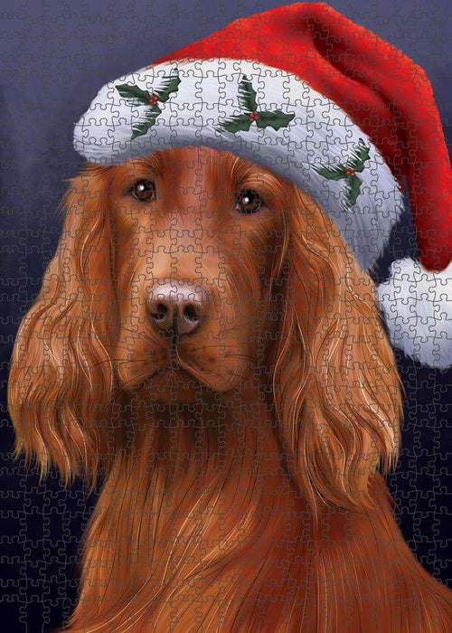 Christmas Holidays Irish Setter Dog Wearing Santa Hat Portrait Head Puzzle with Photo Tin PUZL81152