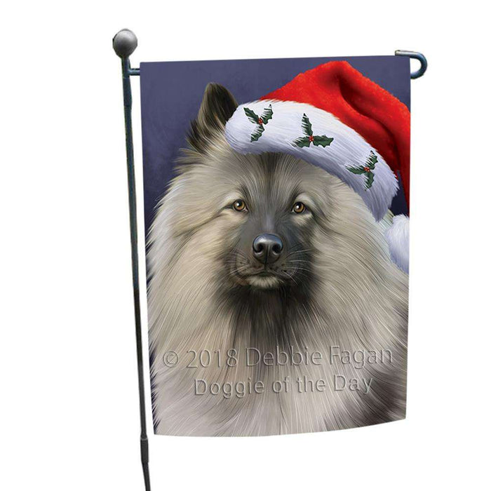 Christmas Holidays Keeshond Dog Wearing Santa Hat Portrait Head Garden Flag GFLG53562