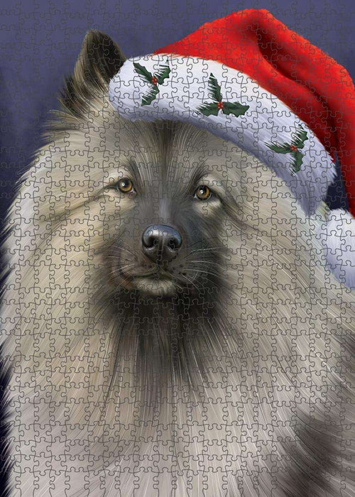 Christmas Holidays Keeshond Dog Wearing Santa Hat Portrait Head Puzzle with Photo Tin PUZL81156