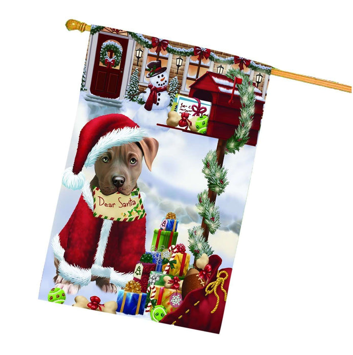 Christmas Holidays MailBox Pit Bull Dog Wearing Santa Hat House Flag FLG090