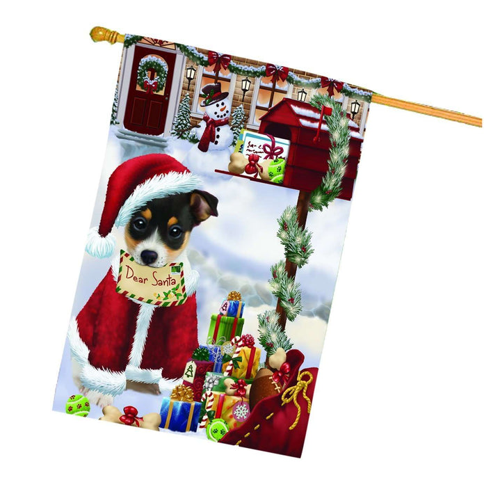 Christmas Holidays MailBox Rat Terrier Dog Wearing Santa Hat House Flag FLG091