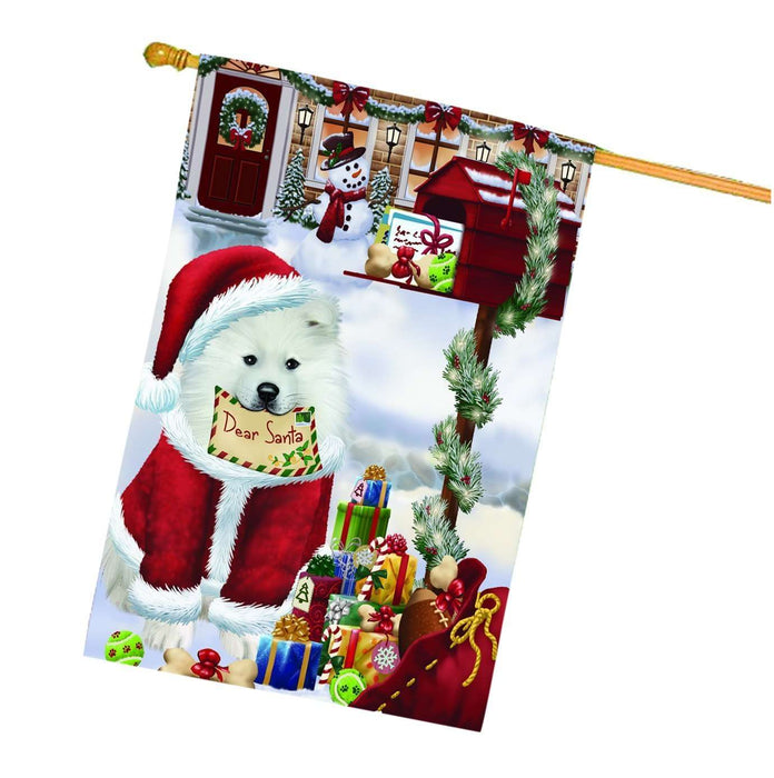 Christmas Holidays MailBox Samoyed Dog Wearing Santa Hat House Flag FLG092