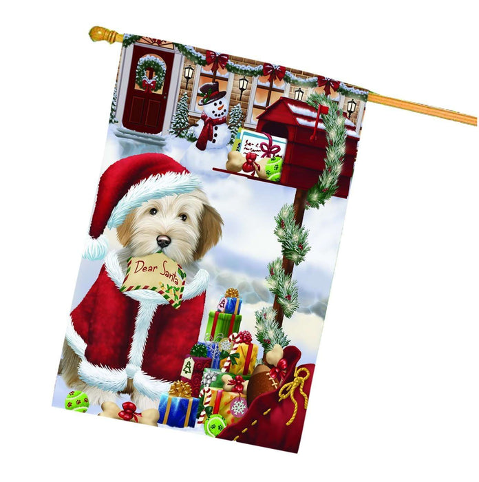 Christmas Holidays MailBox Tibetan Terrier Dog Wearing Santa Hat House Flag FLG093