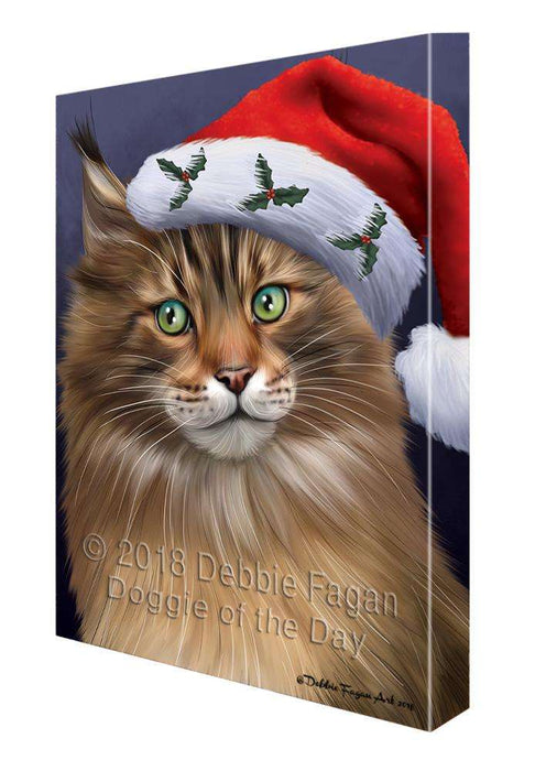 Christmas Holidays Maine Coon Cat Wearing Santa Hat Portrait Head Canvas Print Wall Art Décor CVS99359