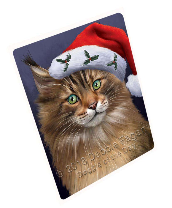 Christmas Holidays Maine Coon Cat Wearing Santa Hat Portrait Head Cutting Board C64947