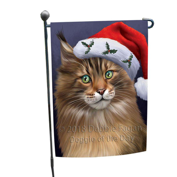 Christmas Holidays Maine Coon Cat Wearing Santa Hat Portrait Head Garden Flag GFLG53563