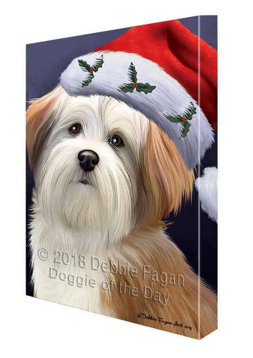 Christmas Holidays Malti Tzu Dog Wearing Santa Hat Portrait Head Canvas Print Wall Art Décor CVS99368