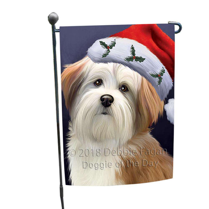 Christmas Holidays Malti Tzu Dog Wearing Santa Hat Portrait Head Garden Flag GFLG53564