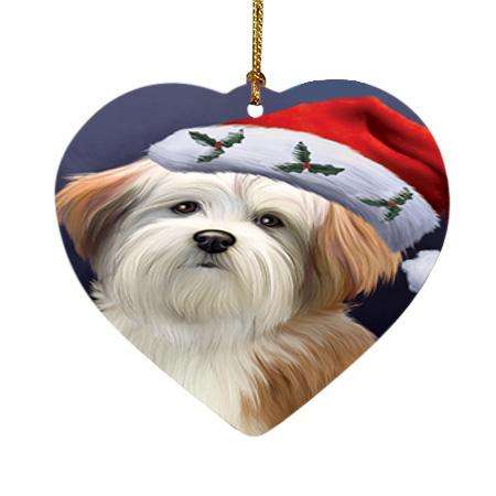 Christmas Holidays Malti Tzu Dog Wearing Santa Hat Portrait Head Heart Christmas Ornament HPOR53502