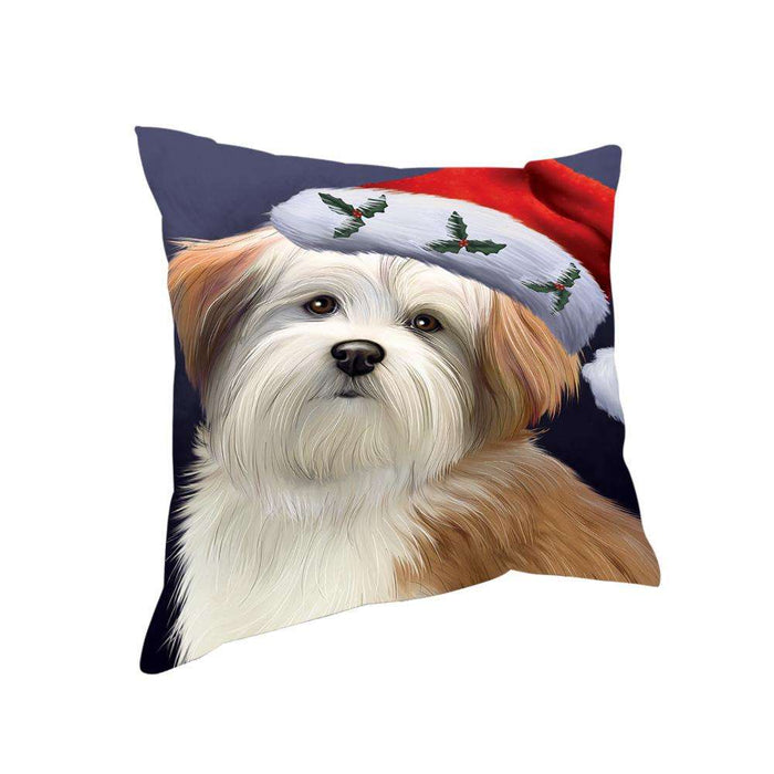 Christmas Holidays Malti Tzu Dog Wearing Santa Hat Portrait Head Pillow PIL70632