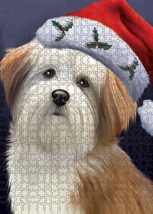 Christmas Holidays Malti Tzu Dog Wearing Santa Hat Portrait Head Puzzle with Photo Tin PUZL81164