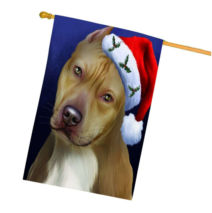 Christmas Holidays Pit Bull Dog Wearing Santa Hat Portrait Head House Flag FLG100