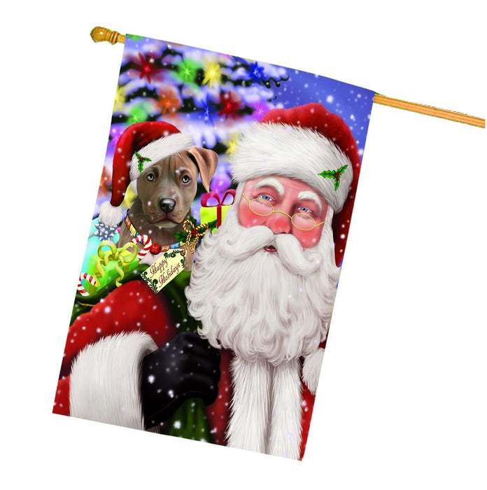 Christmas Holidays Pit Bull Dog with Santa Presents House Flag FLG105