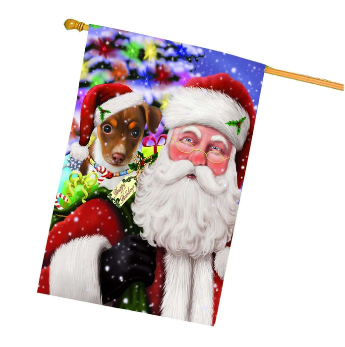 Christmas Holidays Rat Terrier Dog with Santa Presents House Flag FLG106