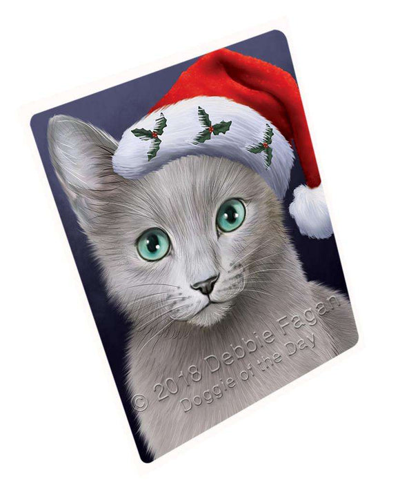 Christmas Holidays Russian Blue Cat Wearing Santa Hat Portrait Head Blanket BLNKT98868