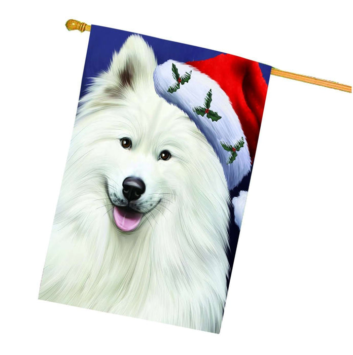 Christmas Holidays Samoyed Dog Wearing Santa Hat Portrait Head House Flag FLG102