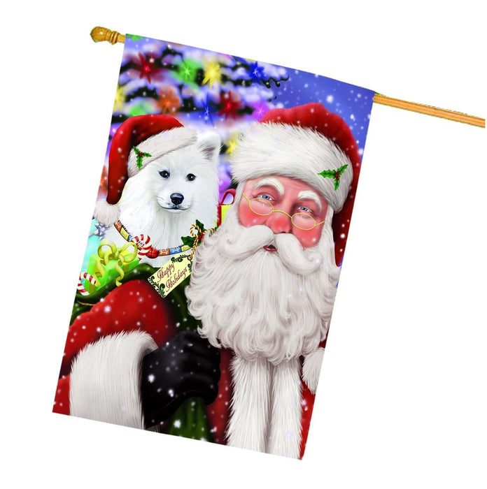 Christmas Holidays Samoyed Dog with Santa Presents House Flag FLG107