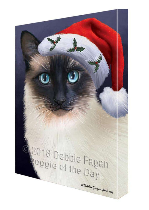 Christmas Holidays Siamese Cat Wearing Santa Hat Portrait Head Canvas Print Wall Art Décor CVS99386