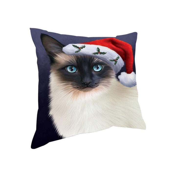 Christmas Holidays Siamese Cat Wearing Santa Hat Portrait Head Pillow PIL70640