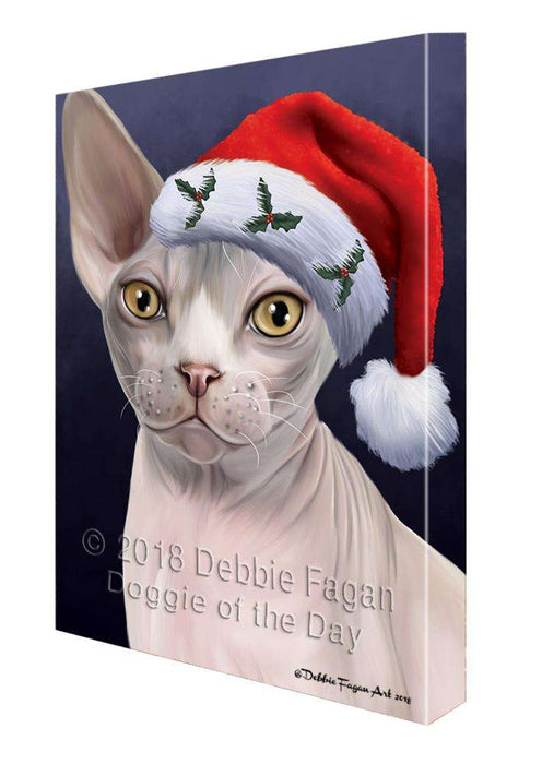 Christmas Holidays Sphynx Cat Wearing Santa Hat Portrait Head Canvas Print Wall Art Décor CVS99395