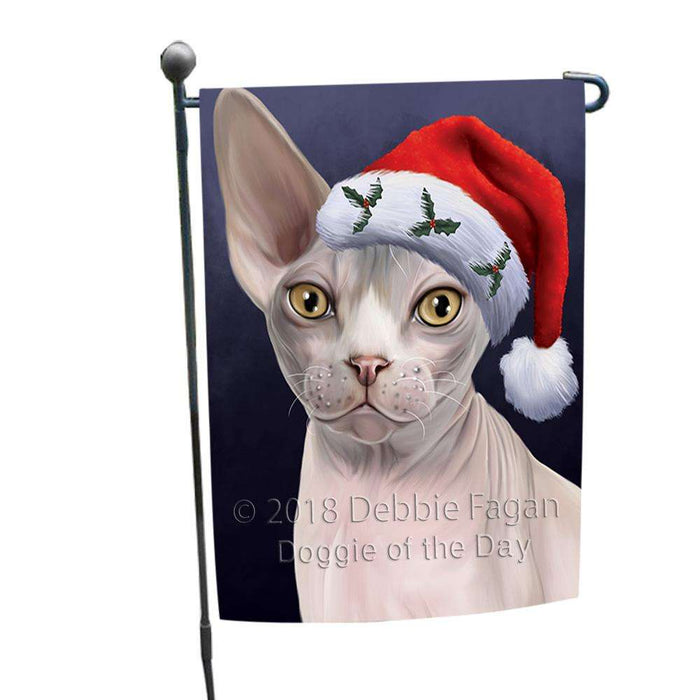 Christmas Holidays Sphynx Cat Wearing Santa Hat Portrait Head Garden Flag GFLG53567