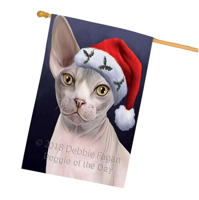 Christmas Holidays Sphynx Cat Wearing Santa Hat Portrait Head House Flag FLG53703