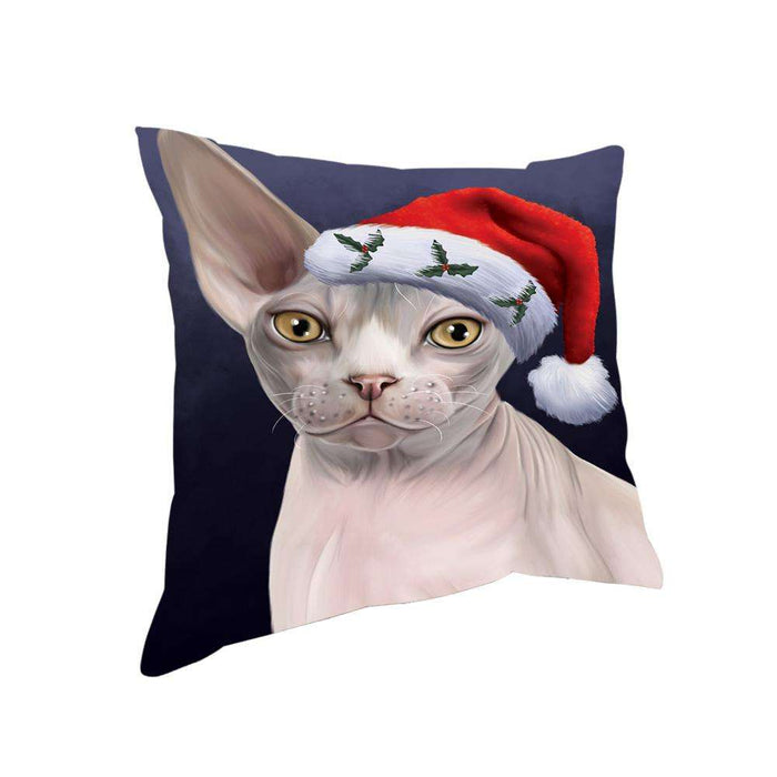 Christmas Holidays Sphynx Cat Wearing Santa Hat Portrait Head Pillow PIL70644