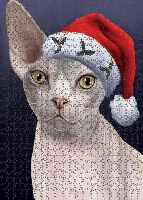 Christmas Holidays Sphynx Cat Wearing Santa Hat Portrait Head Puzzle with Photo Tin PUZL81176