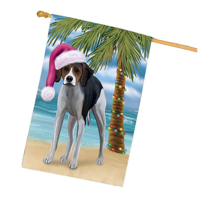 Christmas Holidays Summer Time American Foxhound Dog on Beach Wearing Santa Hat House Flag FLG147