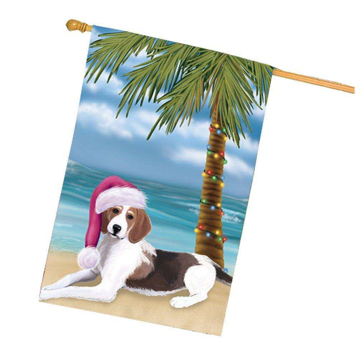 Christmas Holidays Summer Time American Foxhound Dog on Beach Wearing Santa Hat House Flag FLG150