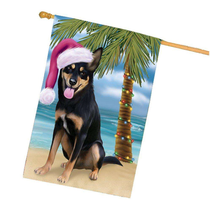 Christmas Holidays Summer Time Australian Kelpie Adult Dog on Beach Wearing Santa Hat House Flag FLG151